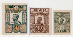 Romania 1917 10 b. + 25 b. +50 b, starea perfecta foto