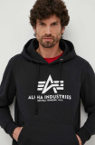 Alpha Industries bluză Basic Hoody bărbați, culoarea negru, cu glugă, cu imprimeu 178312.03-black