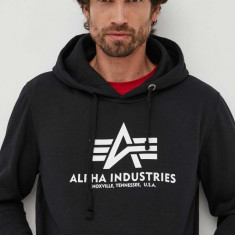 Alpha Industries bluză Basic Hoody bărbați, culoarea negru, cu glugă, cu imprimeu 178312.03-black