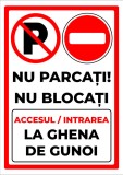 Semn nu parcati si nu blocati accesul intrarea la ghena de gunoi