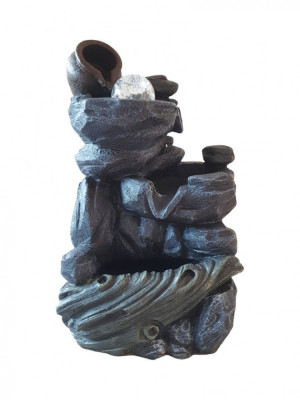 Fantana arteziana cu roci, cu buton On/off, Bila si leduri luminoase, 35 cm, 1931L foto