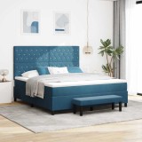 Cumpara ieftin Pat cu Somieră cu Saltea și Bencă Albastru &icirc;nchis 180x200 cm Catifea