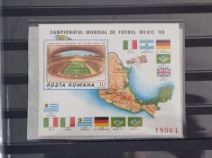 ROMANIA 1986 LP 1158 TURNEUL FINAL C.M. FOTBAL MEXIC 1986 COLITA NEDANTELATA MNH