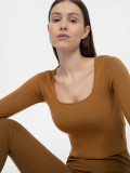 Tricou cu m&acirc;necă lungă crop-top slim neted pentru femei, 4F Sportswear