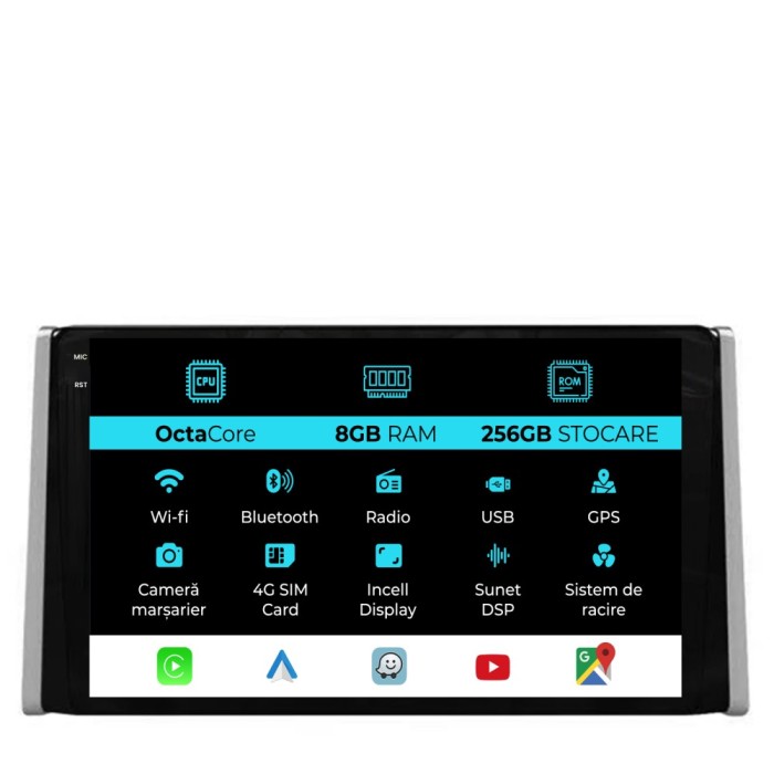 Navigatie Dedicata Toyota Rav4 (2018-2024), 9Inch, 8Gb Ram, 256Gb Stocare, Carplay