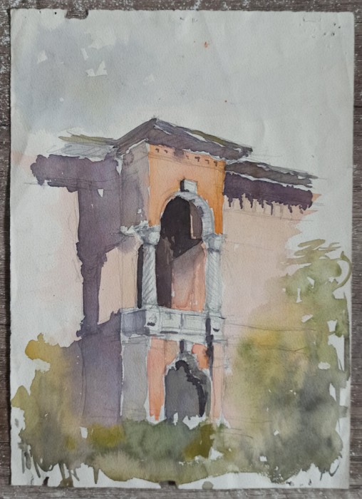 Balcon, Palatul Mogosoaia// desen in creion si acuarela