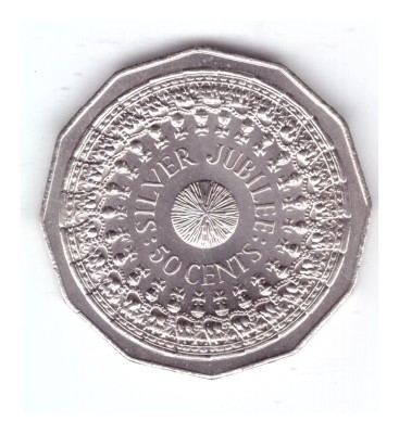 Moneda Australia 50 cents/centi 1977, jubileul de argint, stare foarte buna foto