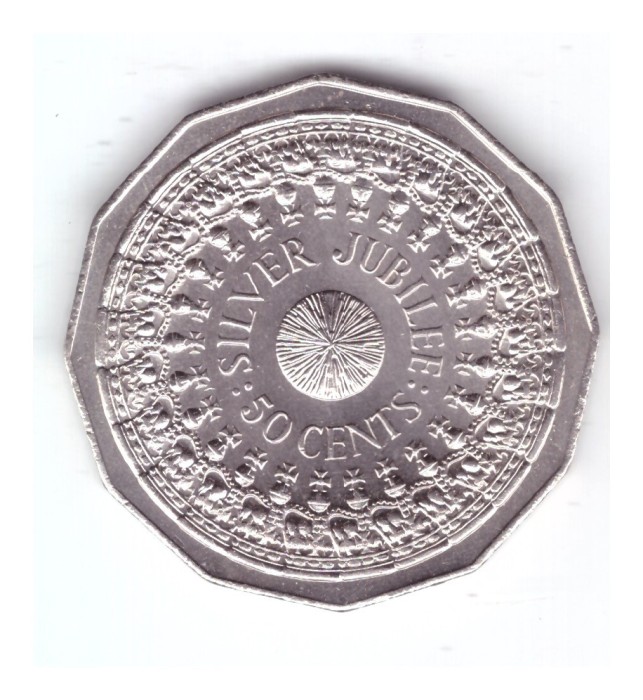 Moneda Australia 50 cents/centi 1977, jubileul de argint, stare foarte buna