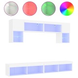 Cumpara ieftin Unitati de perete TV cu LED-uri, 6 piese, alb, lemn prelucrat