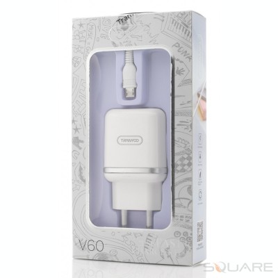 Incarcatoare Retea Tranyoo, V60, Fast Charge Kit, 2 x USB + Micro USB Cable, White foto