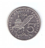 Moneda Franta 5 francs/franci 1994 Voltaire, stare foarte buna, curata, Europa, Cupru-Nichel
