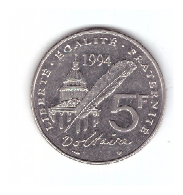 Moneda Franta 5 francs/franci 1994 Voltaire, stare foarte buna, curata foto