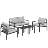 Outsunny Set mobilier grădină 4 persoane rezistent la intemperii set mobilier balcon cu canapea 2 locuri, fotoliu, perne, măsuță Gri deschis | Aosom R