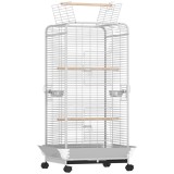 PawHut Cușcă pentru Papagali cu Ruedas Perches Hrănitori și Tavă Detașabilă Pajarera pentru Cacat&uacute;as Cotorras 79x73x146cm Gri Deschis | Aosom Romania