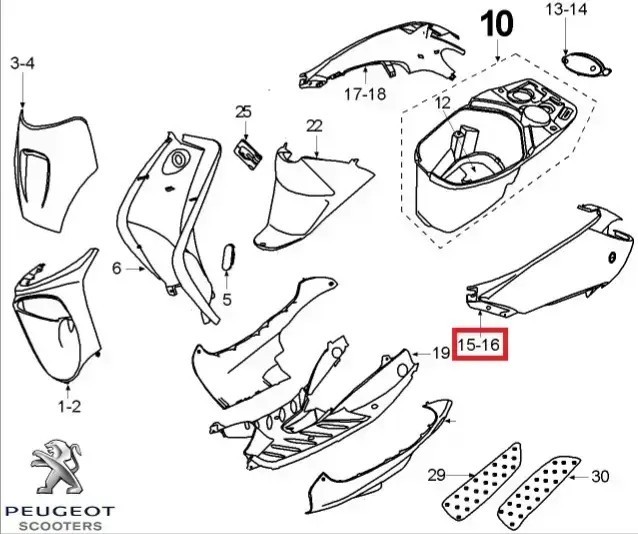 Carena laterala stanga spate originala Peugeot Vivacity &acirc;&euro;&ldquo; Vivacity 2T 50-100cc (alba)