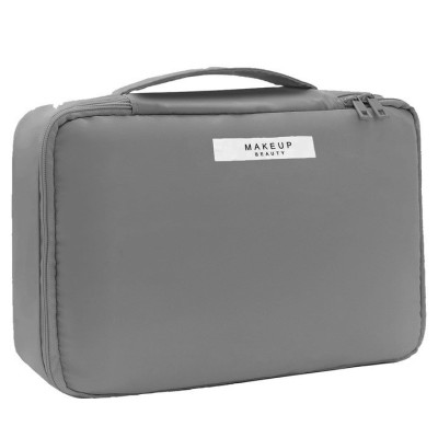 Geanta de Calatorie, Flippy, pentru Cosmetice si Articole de Toaleta, Material Impermeabil, 2 in 1, Portfard Interior Detasabil, 23 x 16 x 8 cm, Gri foto