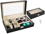 Cutie organizator pentru 6 ceasuri si 3 ochelari, neagra, cu cheie