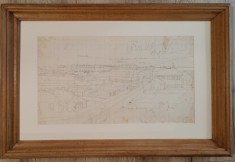 Tablou Grafica in creion 1967 Peisaj Urban Iași Nicolina CUG inramat 46x70cm