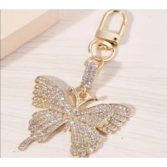 Breloc Fluture Auriu din aliaj cu Pietricele, Accesoriu Elegant pentru Chei și Geanta, 4,6*9 cm