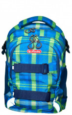 Rucsac Herlitz Wave cu doua compartimente, compartiment pentru laptop, motiv Blue/Green Checkers foto