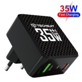 Incarcator Priza GaN, USB, Type-C, 35W - Techsuit (CHPD173) - Black