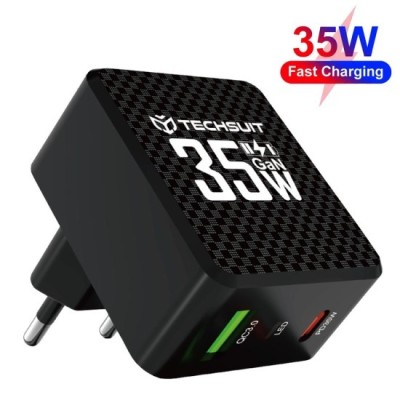 Incarcator Priza GaN, USB, Type-C, 35W - Techsuit (CHPD173) - Black foto