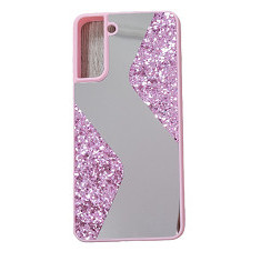 Husa silicon oglinda si sclipici ( glitter) Samsung S21 Plus , S21 + , Roz