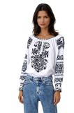 Bluza tip ie traditionala dama DEC, alb/negru mat , marimea 3XL, Casual, Bumbac