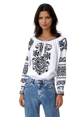 Bluza tip ie traditionala dama DEC, alb/negru mat , marimea 2XL foto