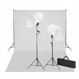 VidaXL Kit studio foto, fundal alb, 600 x 300 cm &amp; lumini