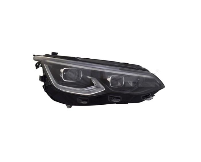 Far VW GOLF VIII, 11.2019-, partea dreapta, TYC, lense; cu LED daytime running light; LED; electrical; negru rim; fara unitate control LED; cu motor;