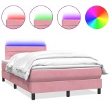 Cumpara ieftin Pat cu arcuri cu saltea si LED, roz, 120x220 cm, catifea