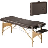 HOMCOM Masa de Masaj Pliabilă din Lemn cu 3 Zone cu &Icirc;nălțime Spătar Suport Pentru Cap Ajustabile Brate 215x60x64-89 cm Marr&oacute;n | Aosom Romania