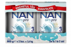 Pachet Nan 3 Optipro 1-2 ani, 2 x 800g, Nestle