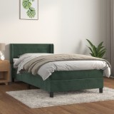 VidaXL Pat box spring cu saltea, verde &icirc;nchis, 90x190 cm, catifea