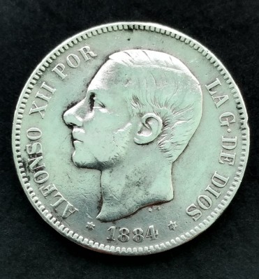 5 Pesetas &amp;quot;Alfonso XII&amp;quot; 1884, Spania - G 4132 foto