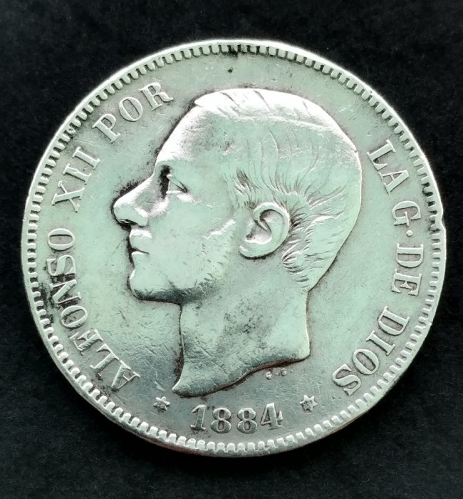 5 Pesetas &quot;Alfonso XII&quot; 1884, Spania - G 4132