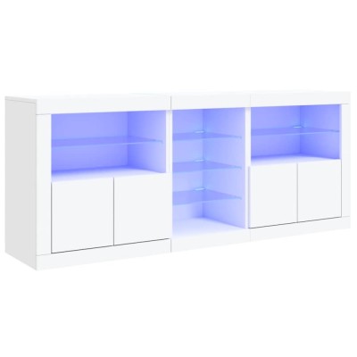 Servanta cu lumini LED, alb, 181,5x37x67 cm foto
