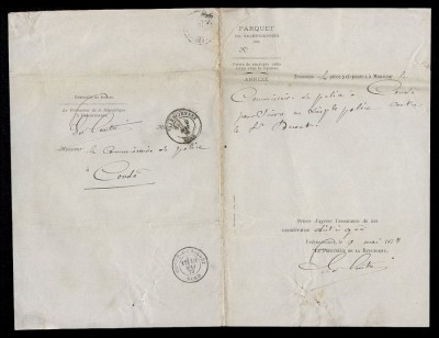 France 1878 Court document Valenciennes to Cond&amp;eacute; sur l&amp;#039;Escaut D.222 foto