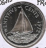 Bahamas 25 Cents 1972 - Elisabeta a II-a, PROOF, Cupru-nichel, 24,26 mm, KM-20 UNC !!!, America de Nord