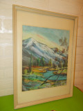 Peisaj montan - PICTURA in PASTEL , semnata D.Forsmark , scoala suedeza , tablou
