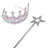 Set Coronita si bagheta argintie cu pietre roz, Plastic, ATU-086864
