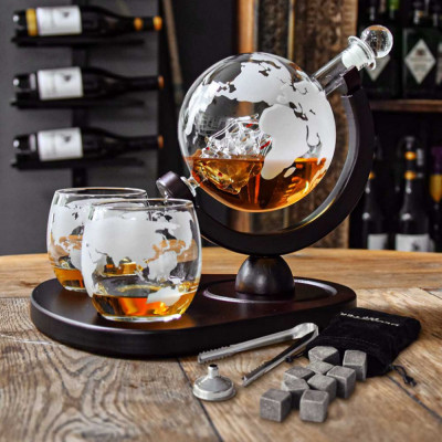 Set decantor whisky Glob Pamantesc Deluxe foto