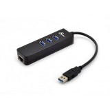 Hub USB3.0 tata la 3 porturi USB3.0 mama + Gigabit LAN RJ45 Ethernet, 20cm, negru