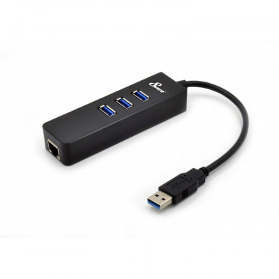 Hub USB3.0 tata la 3 porturi USB3.0 mama + Gigabit LAN RJ45 Ethernet, 20cm, negru foto