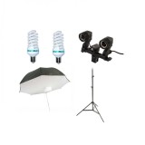 Kit lumina continua cu 2 becuri si umbrela tip softbox reflexie spate 84cm, Generic