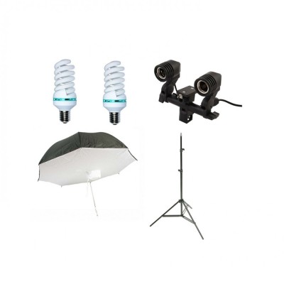 Kit lumina continua cu 2 becuri si umbrela tip softbox reflexie spate 84cm foto