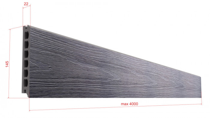 Placa deck terasa WPC PREMIUM, tip pardoseala/dusumea WPC, placa co extrudata, 145x22mm, gri lemn, model No Gap