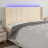 VidaXL Tăblie de pat cu LED, crem, 183x16x118/128 cm, textil 3124067