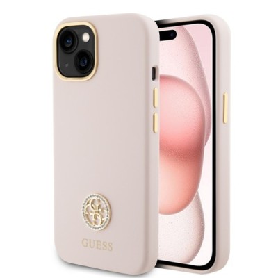 Husa pentru iPhone 15 / iPhone 14 / iPhone 13 - Guess Silicone Logo Strass 4G (GUHCP15SM4DGPP) - Light Pink foto